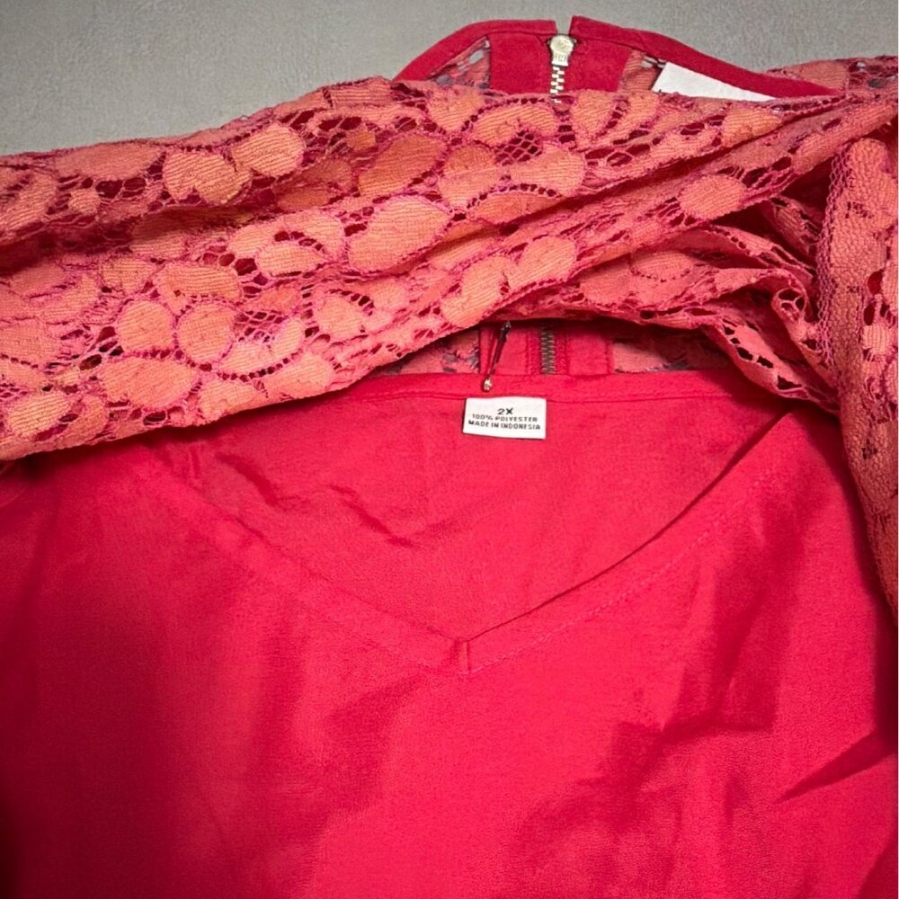 Liz Claiborne Womens Pink Lace Overlay Top With Back Zipper Accent Size 2X - Picture 5 of 7